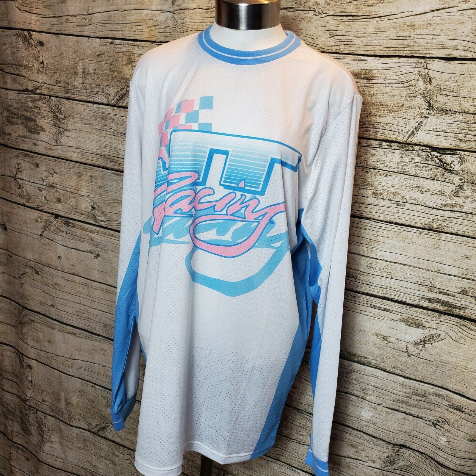 Honda Mens Blue White Jt Racing Motorcross Jersey Long Sleeve T-Shirt Medium